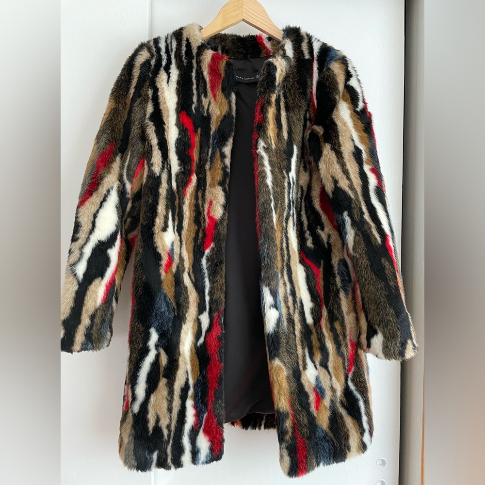 Zara Colorful Fur Coat XS